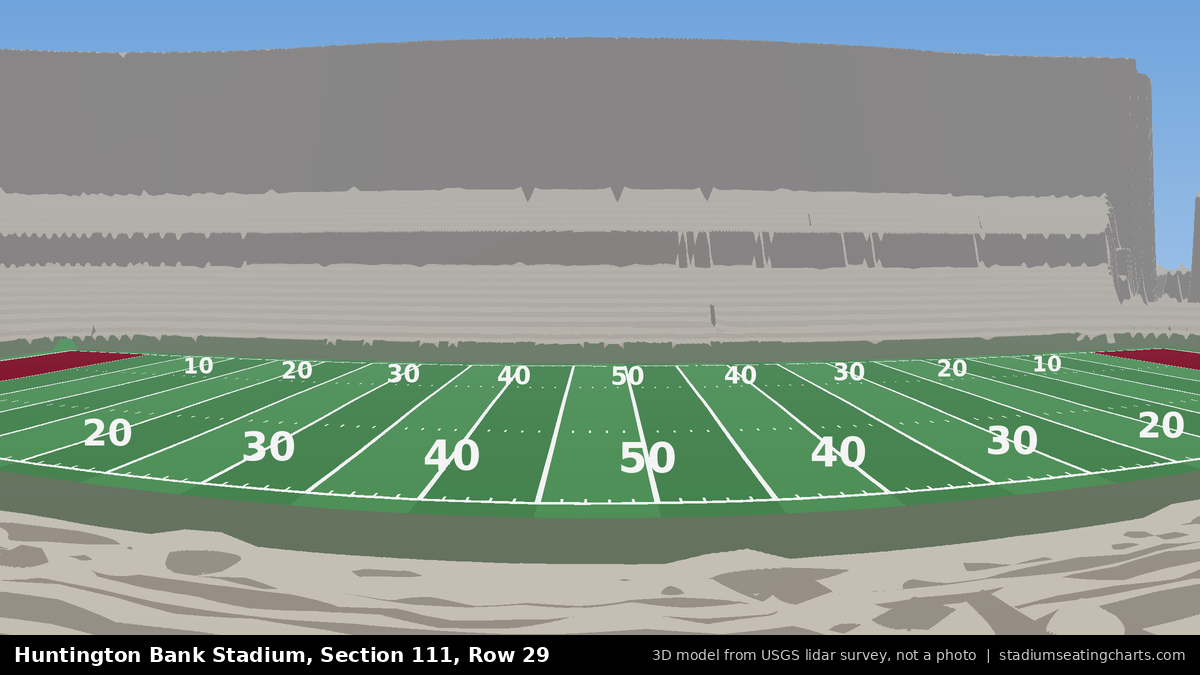 View from Huntington Bank Stadium Section 111, Row 29, looking toward the field