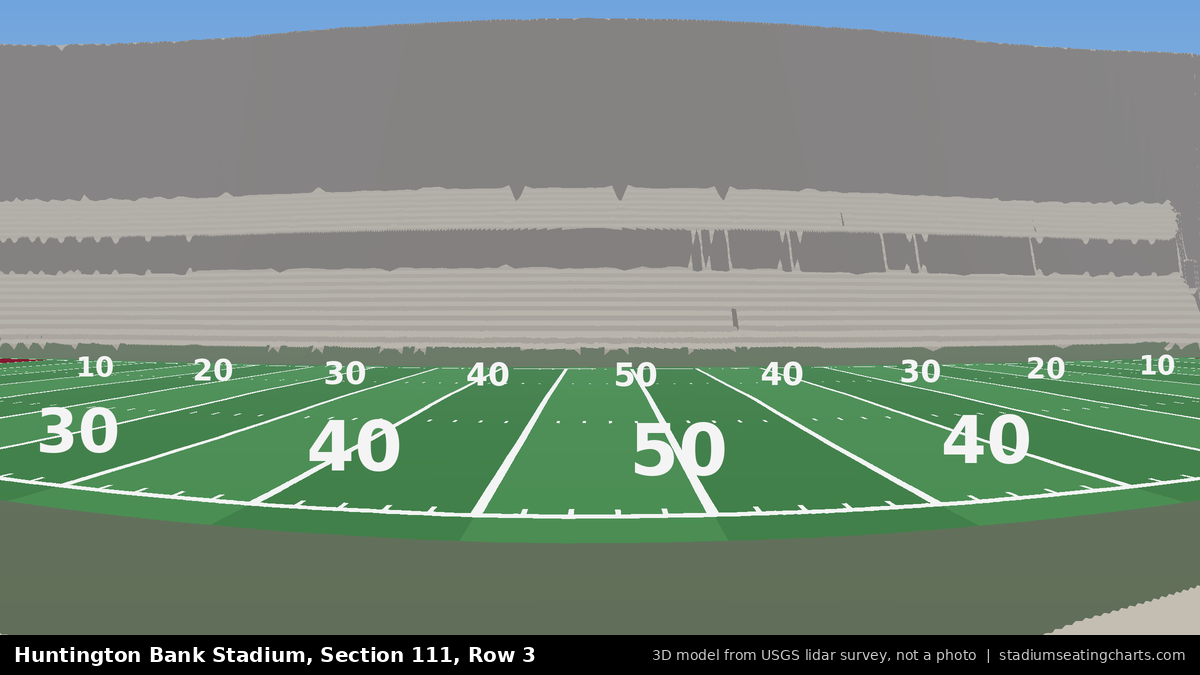 View from Huntington Bank Stadium Section 111, Row 3, looking toward the field