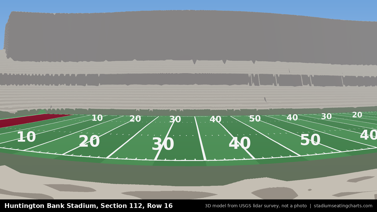View from Huntington Bank Stadium Section 112, Row 16, looking toward the field