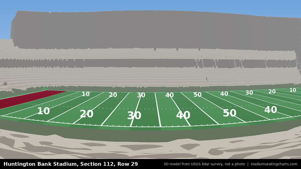 View from Huntington Bank Stadium Section 112, Row 29, looking toward the field