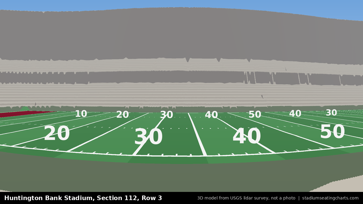 View from Huntington Bank Stadium Section 112, Row 3, looking toward the field
