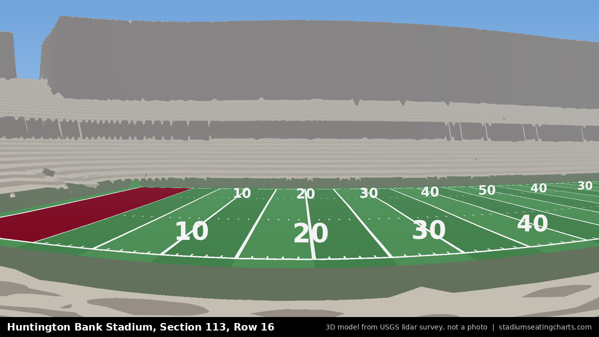 View from Huntington Bank Stadium Section 113, Row 16, looking toward the field