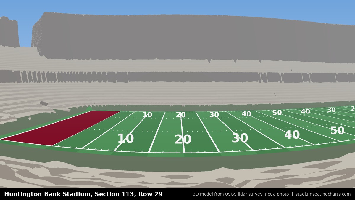 View from Huntington Bank Stadium Section 113, Row 29, looking toward the field