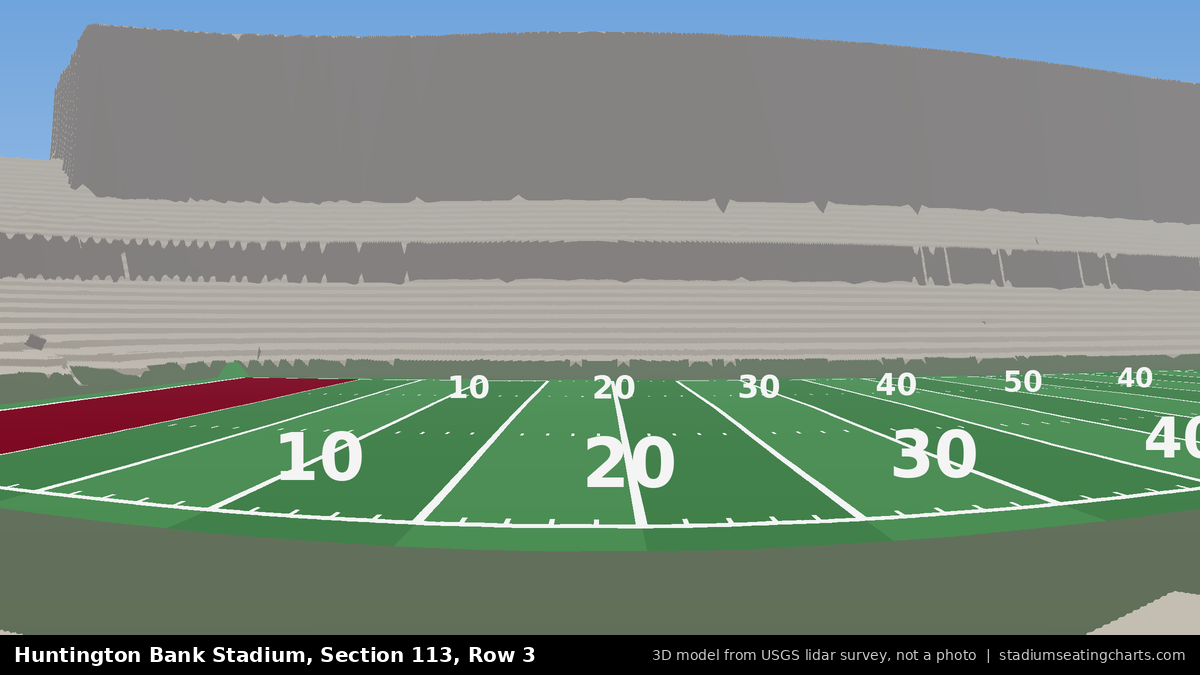 View from Huntington Bank Stadium Section 113, Row 3, looking toward the field