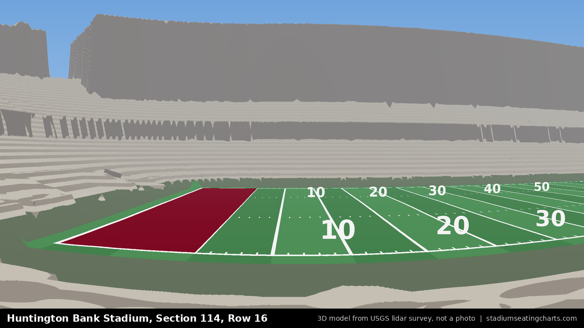 View from Huntington Bank Stadium Section 114, Row 16, looking toward the field