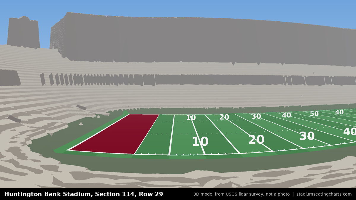 View from Huntington Bank Stadium Section 114, Row 29, looking toward the field