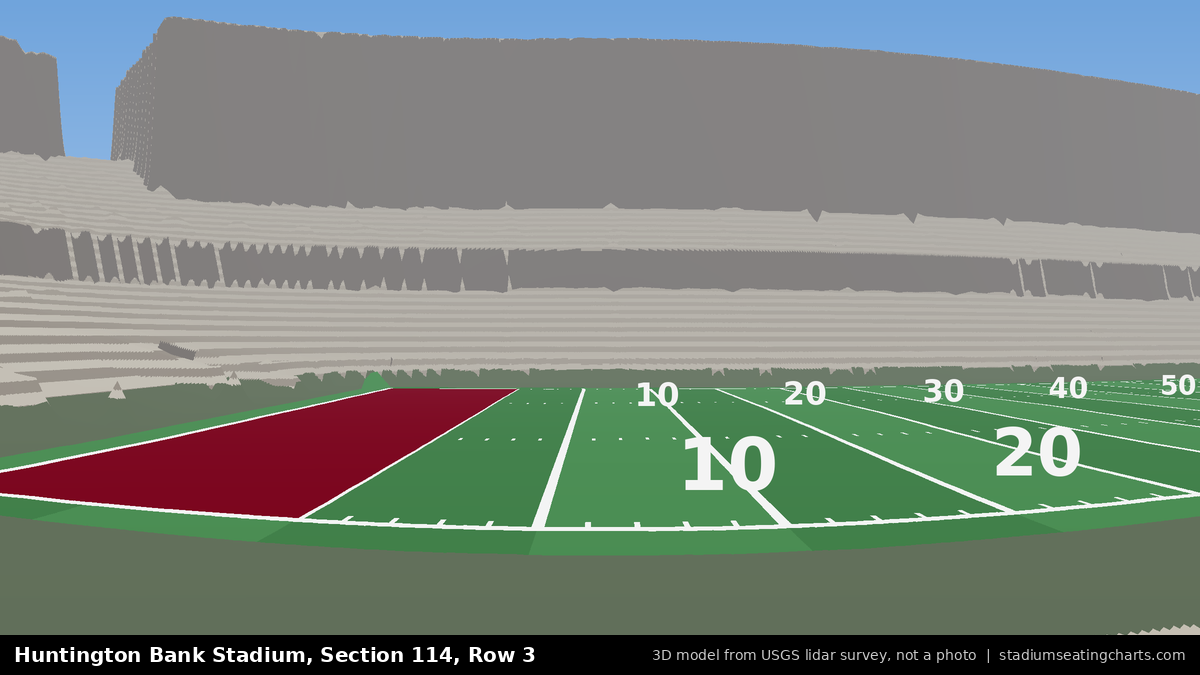 View from Huntington Bank Stadium Section 114, Row 3, looking toward the field