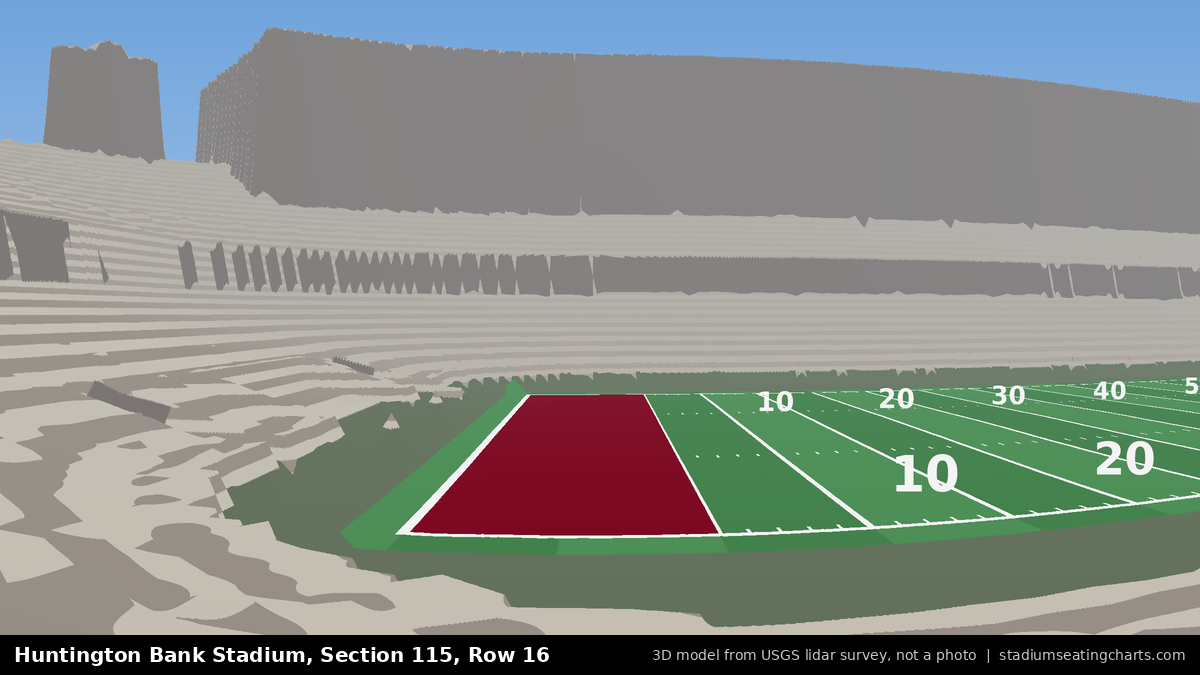 View from Huntington Bank Stadium Section 115, Row 16, looking toward the field