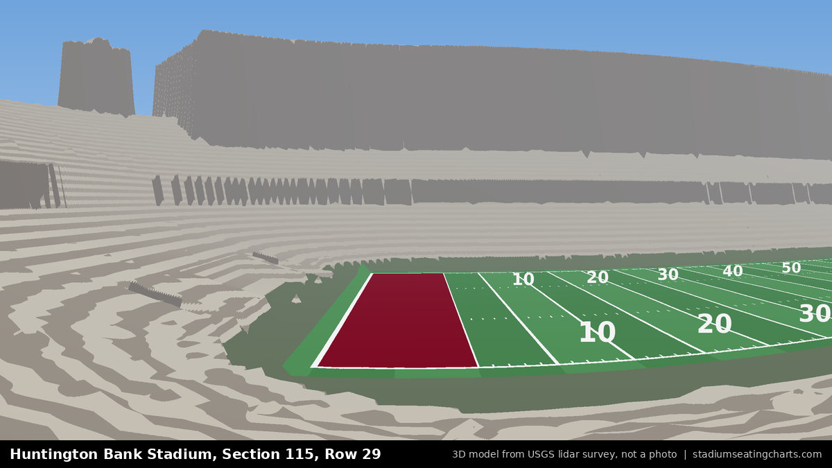 View from Huntington Bank Stadium Section 115, Row 29, looking toward the field