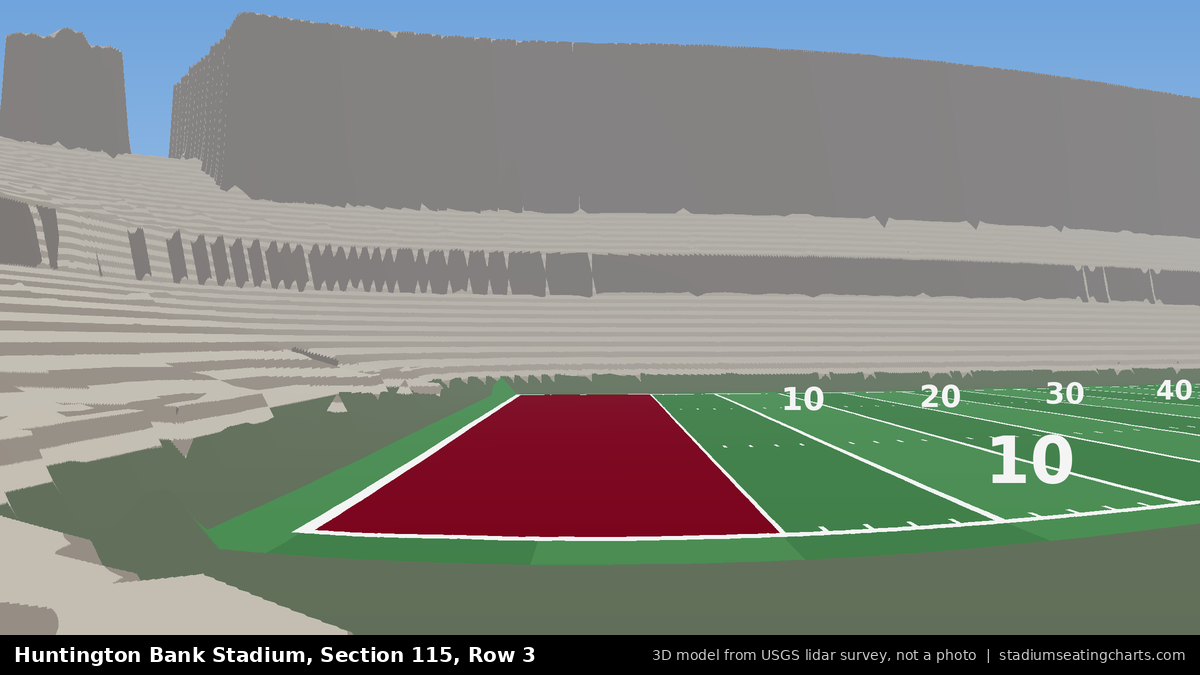 View from Huntington Bank Stadium Section 115, Row 3, looking toward the field