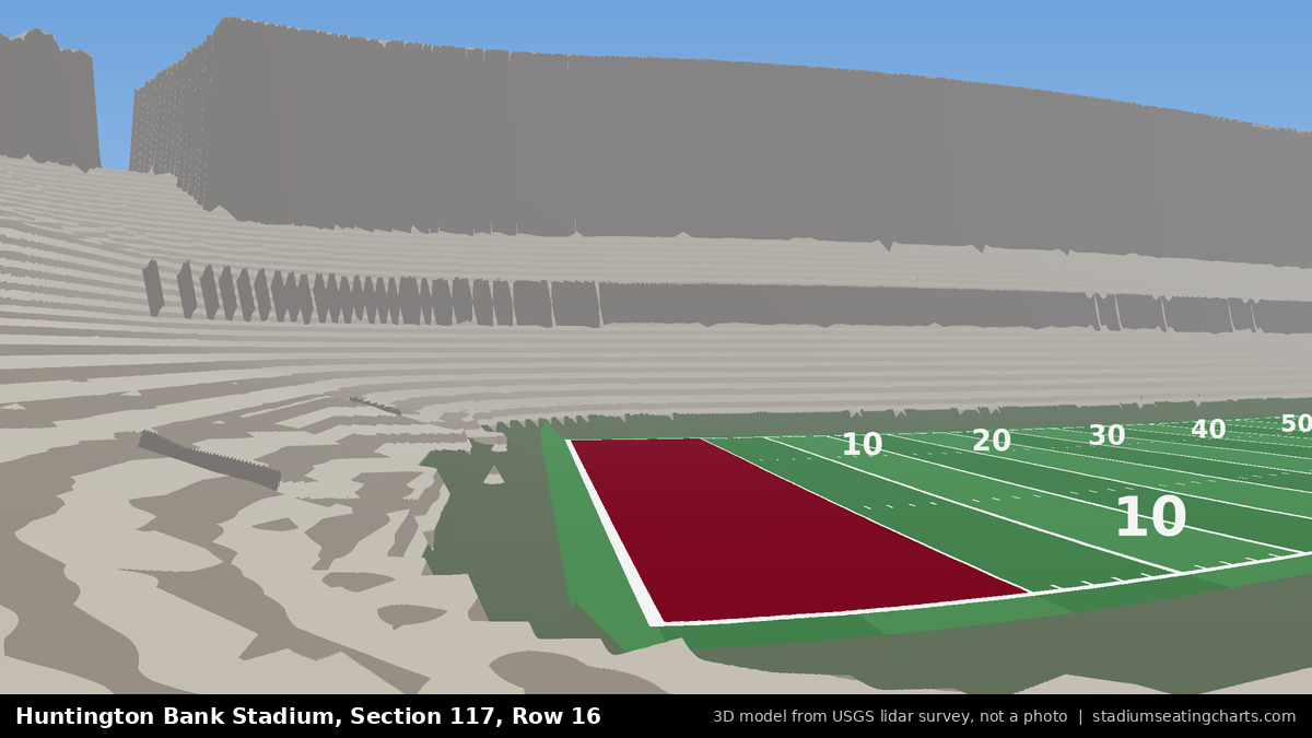 View from Huntington Bank Stadium Section 117, Row 16, looking toward the field