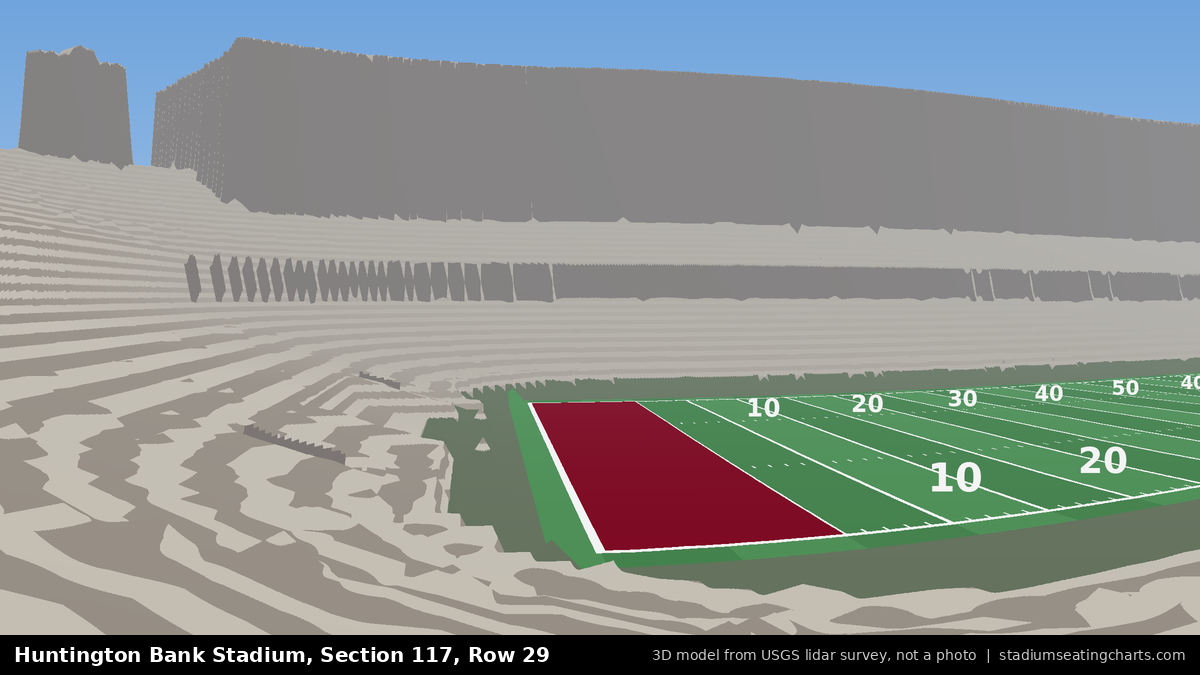 View from Huntington Bank Stadium Section 117, Row 29, looking toward the field