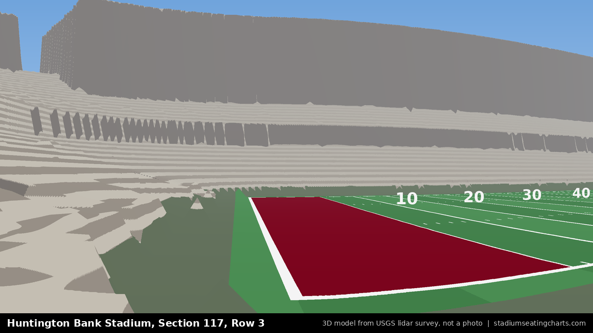 View from Huntington Bank Stadium Section 117, Row 3, looking toward the field