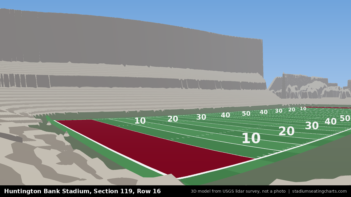 View from Huntington Bank Stadium Section 119, Row 16, looking toward the field
