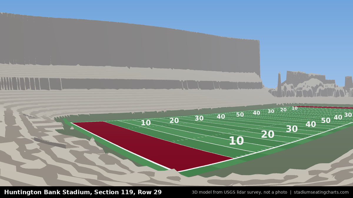 View from Huntington Bank Stadium Section 119, Row 29, looking toward the field