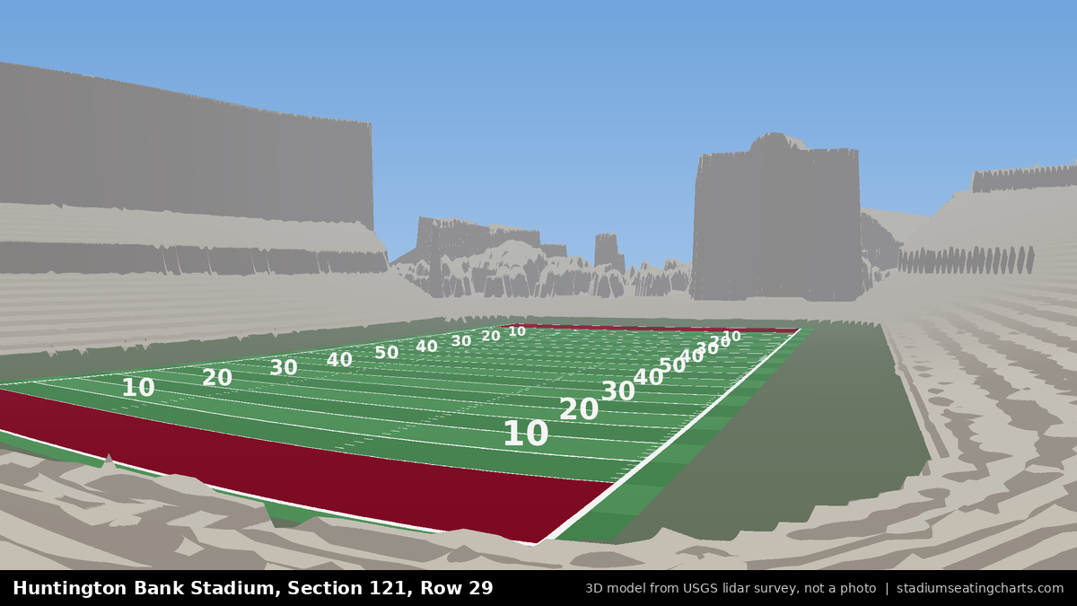 View from Huntington Bank Stadium Section 121, Row 29, looking toward the field