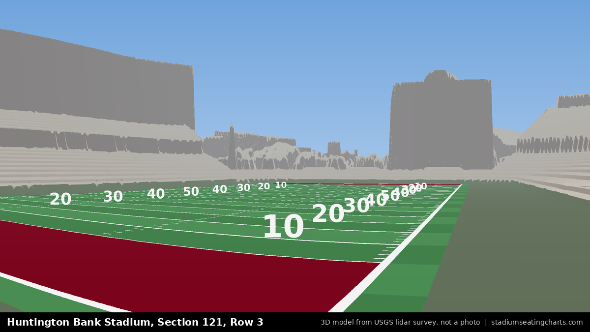 View from Huntington Bank Stadium Section 121, Row 3, looking toward the field