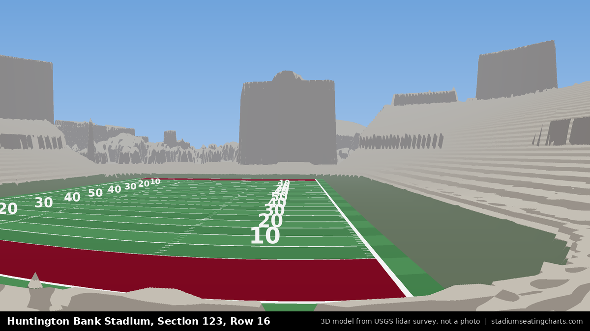 View from Huntington Bank Stadium Section 123, Row 16, looking toward the field