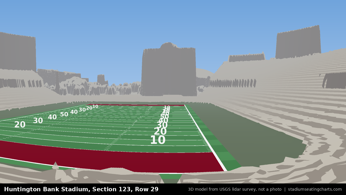 View from Huntington Bank Stadium Section 123, Row 29, looking toward the field