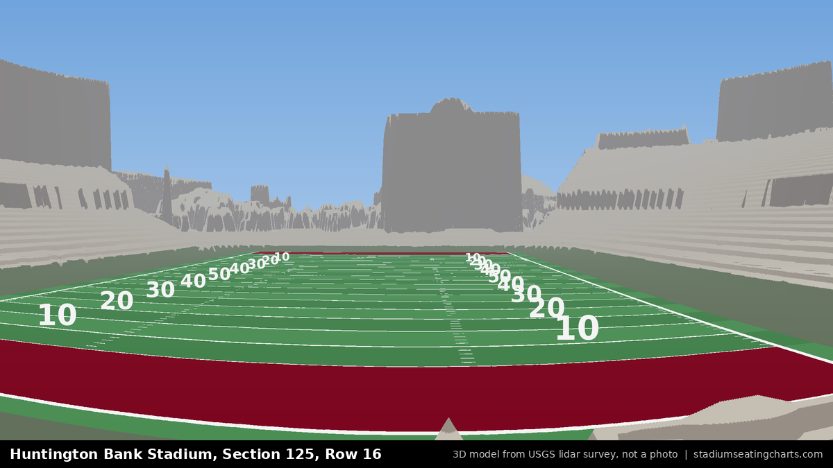 View from Huntington Bank Stadium Section 125, Row 16, looking toward the field