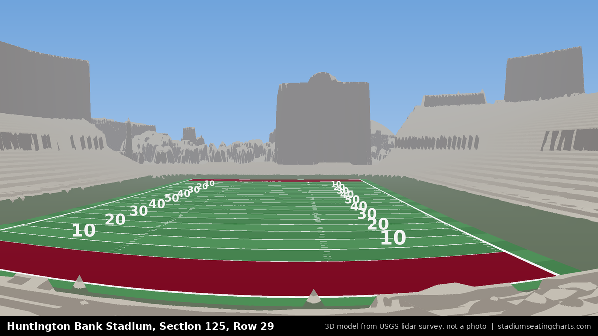 View from Huntington Bank Stadium Section 125, Row 29, looking toward the field