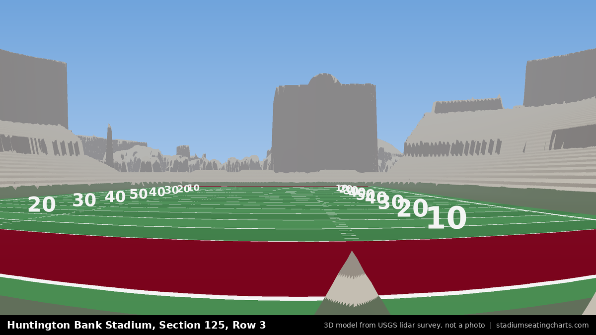 View from Huntington Bank Stadium Section 125, Row 3, looking toward the field