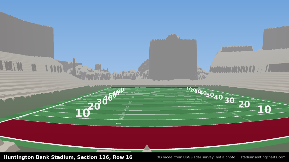 View from Huntington Bank Stadium Section 126, Row 16, looking toward the field