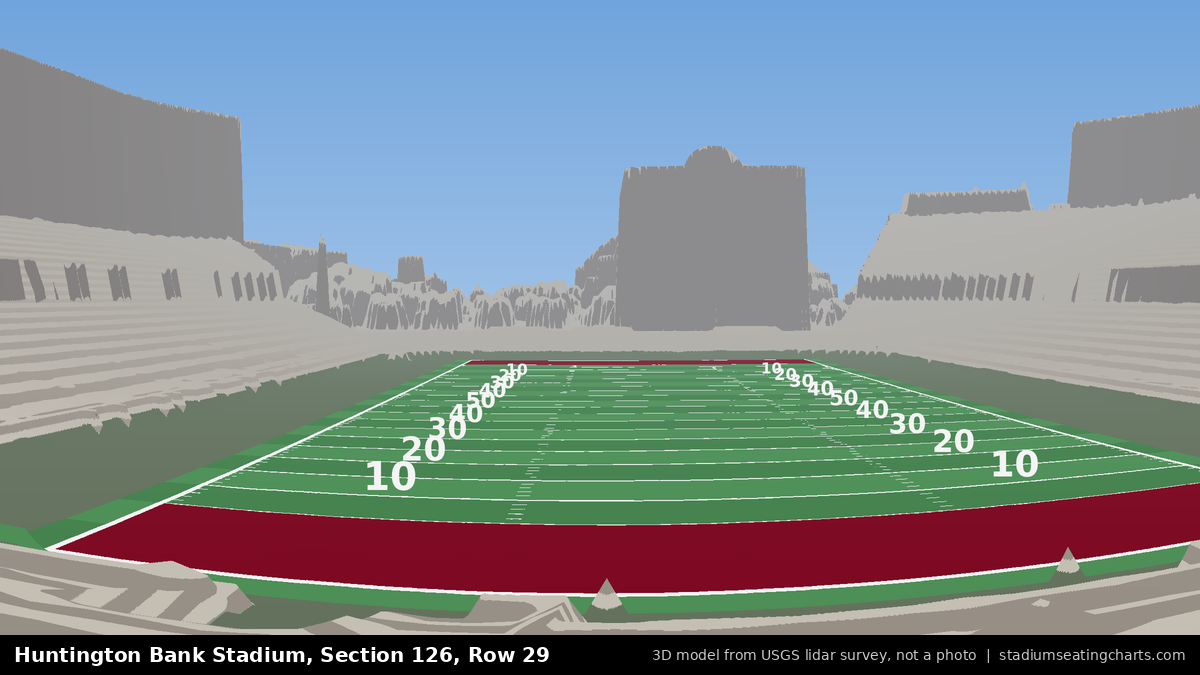 View from Huntington Bank Stadium Section 126, Row 29, looking toward the field
