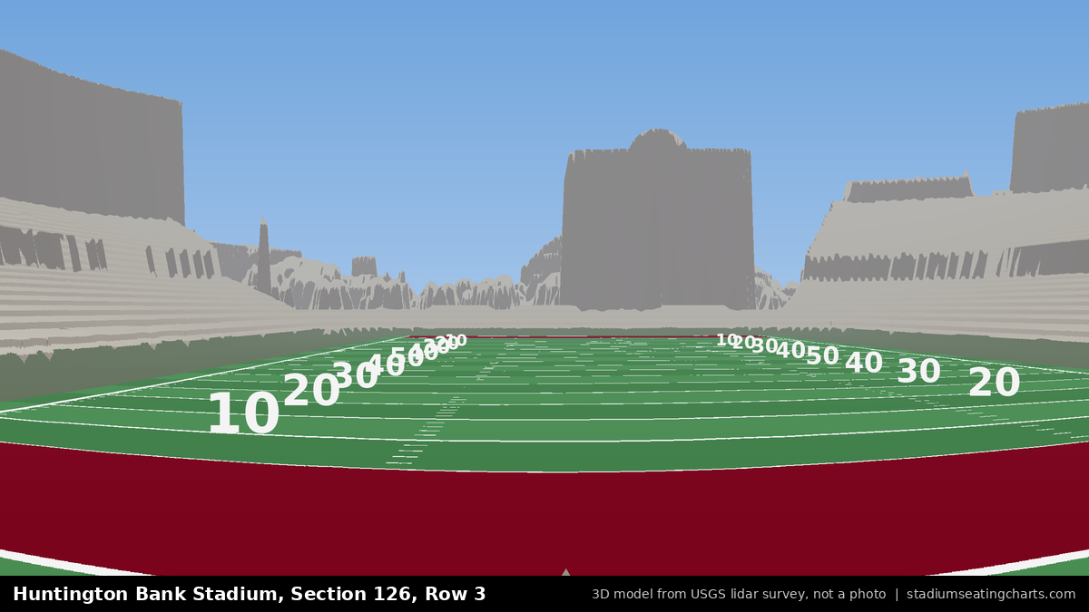 View from Huntington Bank Stadium Section 126, Row 3, looking toward the field