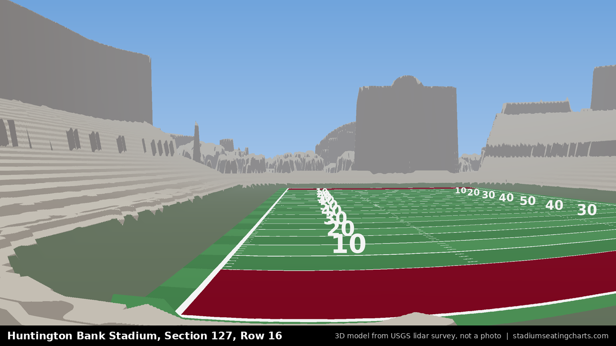 View from Huntington Bank Stadium Section 127, Row 16, looking toward the field