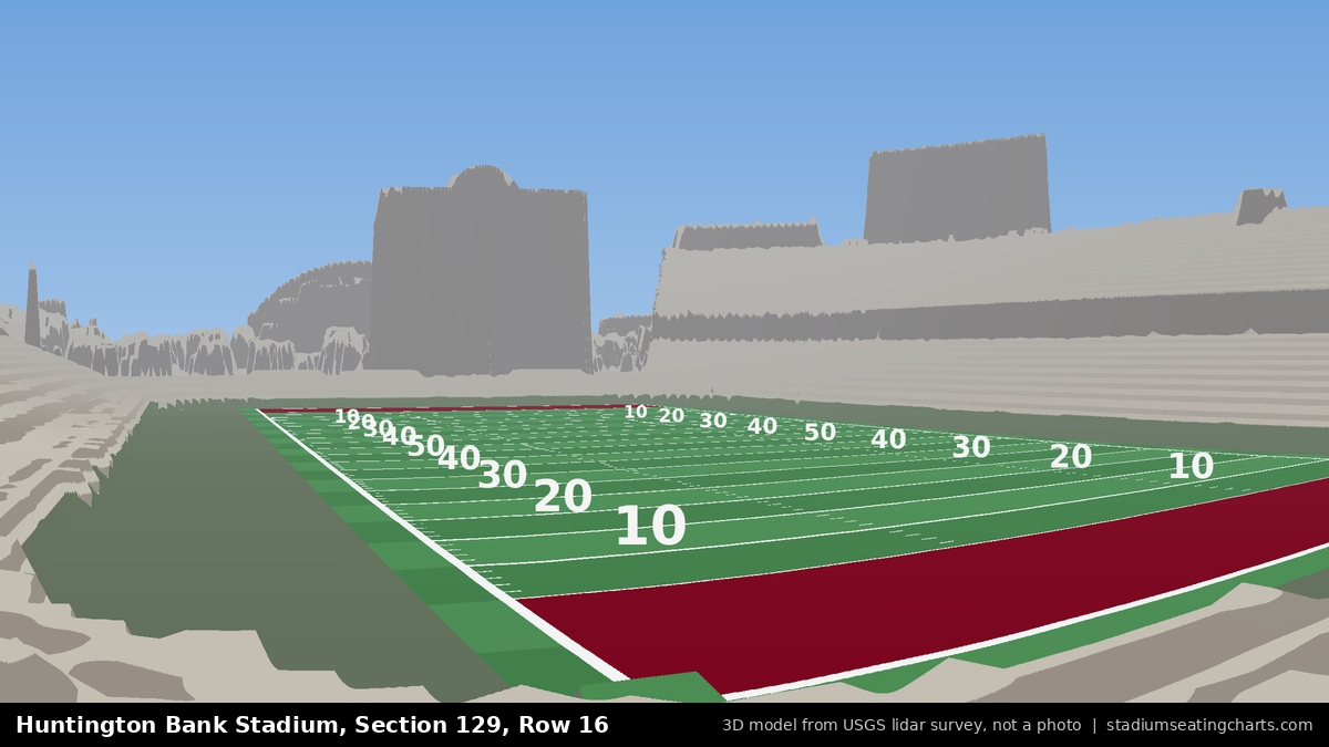 View from Huntington Bank Stadium Section 129, Row 16, looking toward the field