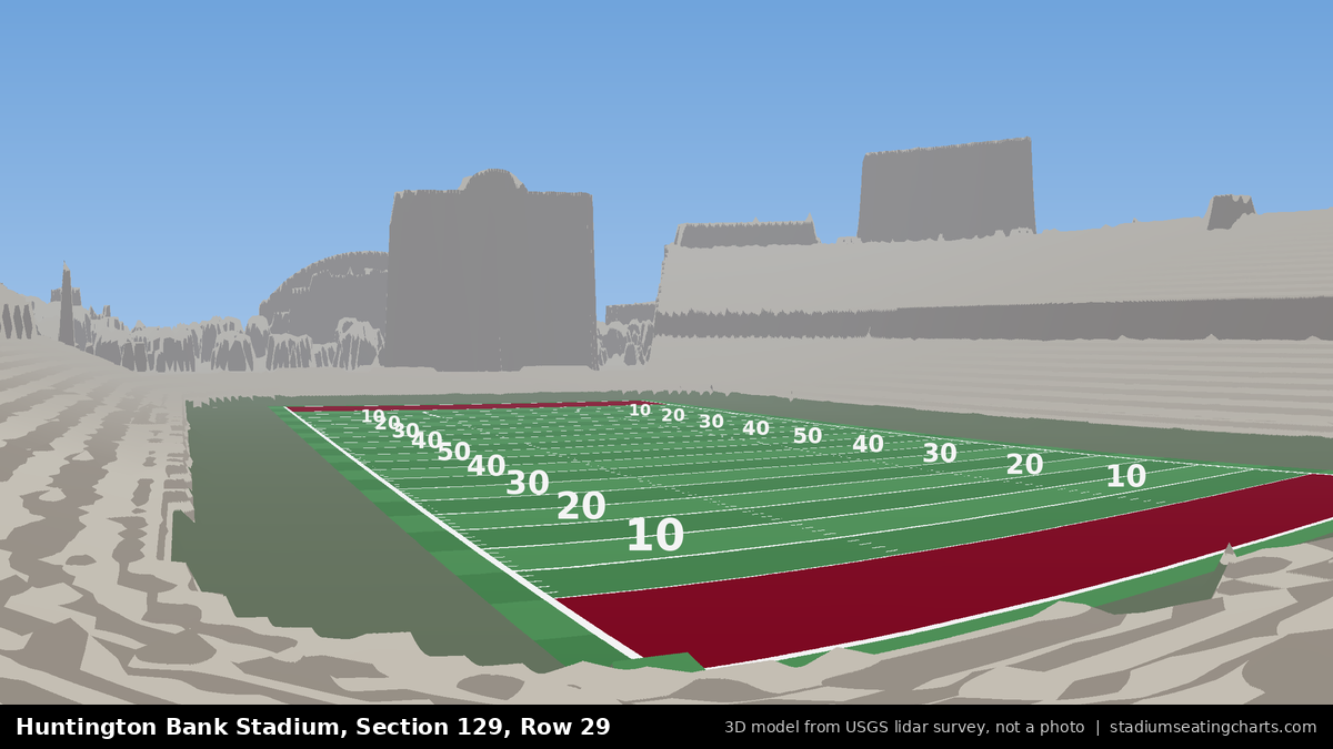 View from Huntington Bank Stadium Section 129, Row 29, looking toward the field