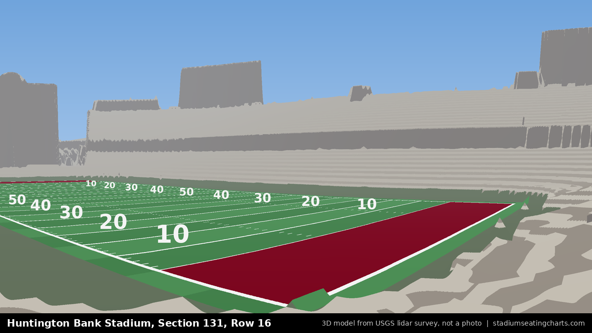 View from Huntington Bank Stadium Section 131, Row 16, looking toward the field