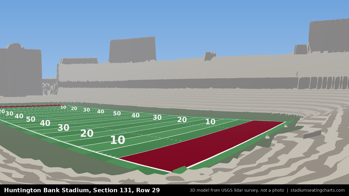 View from Huntington Bank Stadium Section 131, Row 29, looking toward the field