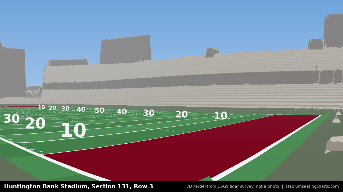View from Huntington Bank Stadium Section 131, Row 3, looking toward the field