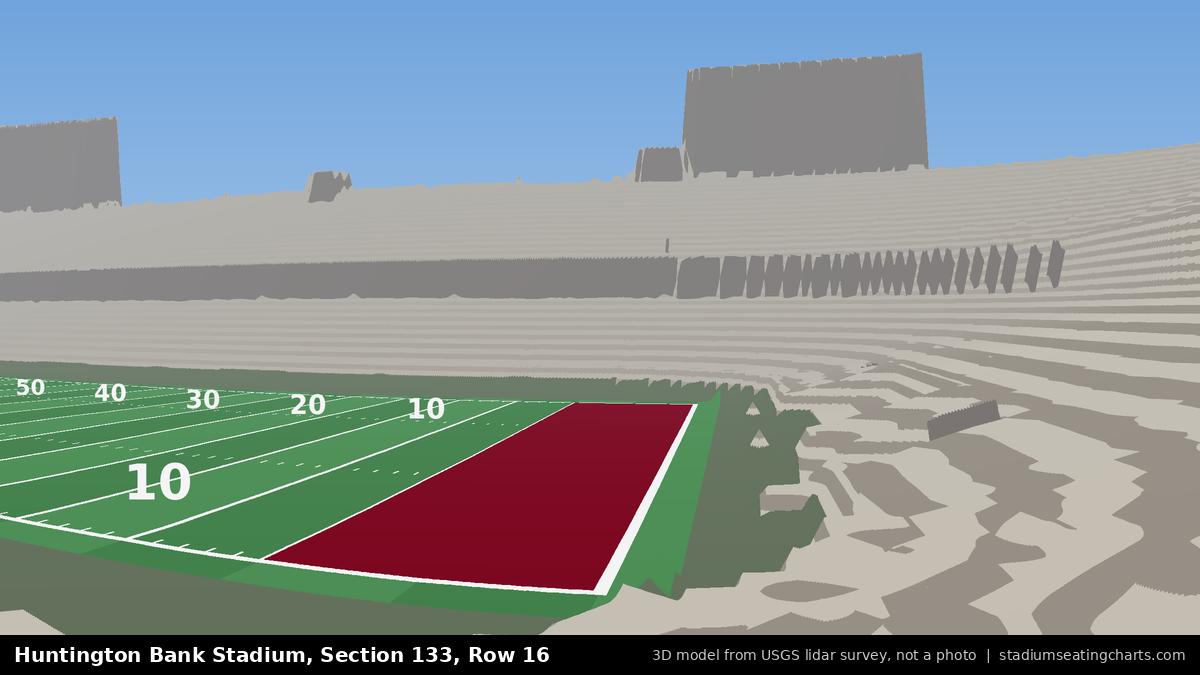 View from Huntington Bank Stadium Section 133, Row 16, looking toward the field