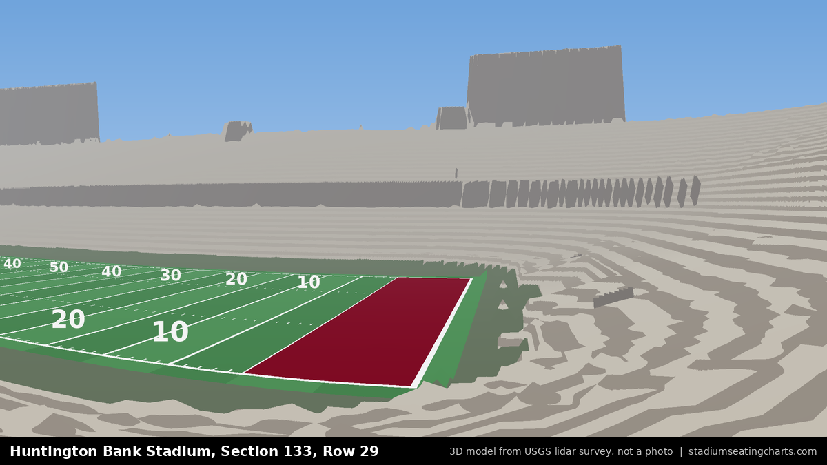 View from Huntington Bank Stadium Section 133, Row 29, looking toward the field