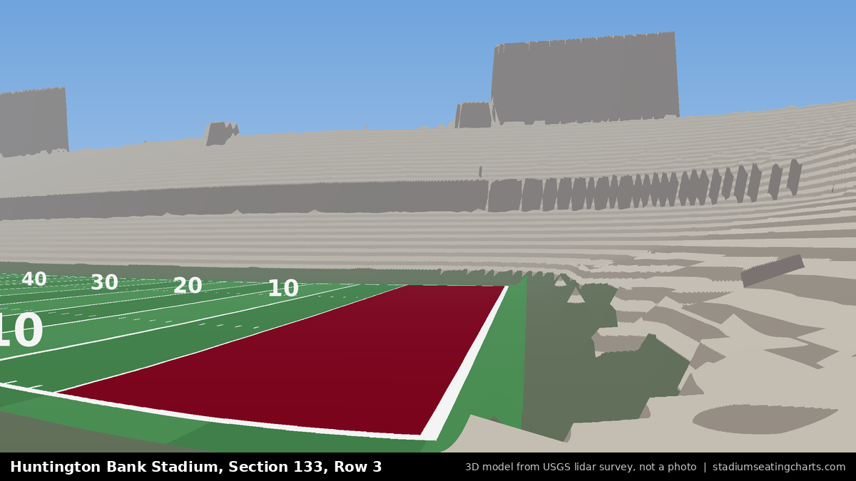 View from Huntington Bank Stadium Section 133, Row 3, looking toward the field