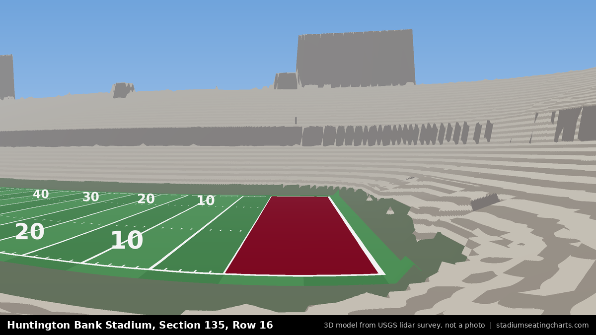View from Huntington Bank Stadium Section 135, Row 16, looking toward the field