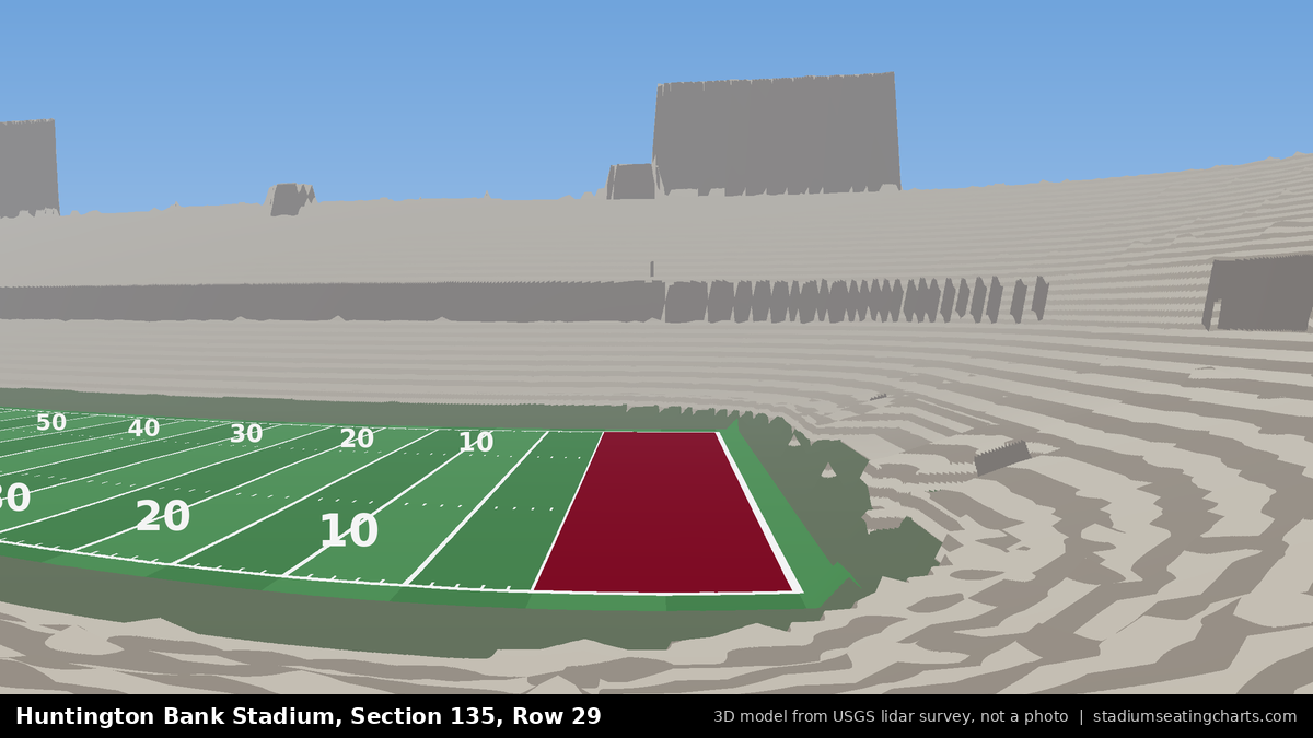 View from Huntington Bank Stadium Section 135, Row 29, looking toward the field