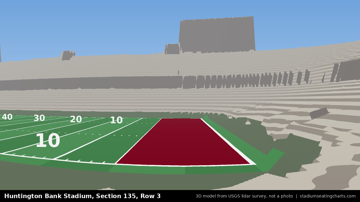 View from Huntington Bank Stadium Section 135, Row 3, looking toward the field