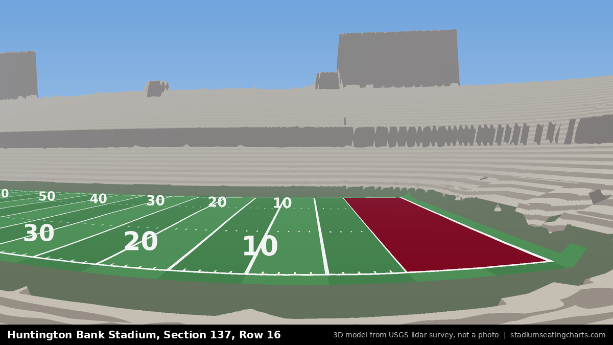 View from Huntington Bank Stadium Section 137, Row 16, looking toward the field