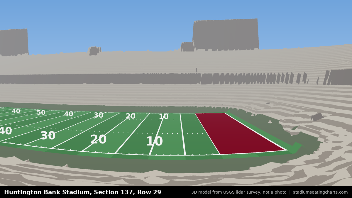 View from Huntington Bank Stadium Section 137, Row 29, looking toward the field