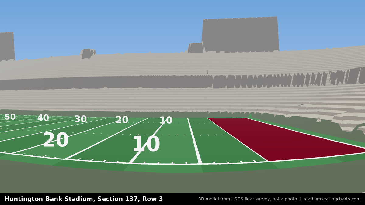 View from Huntington Bank Stadium Section 137, Row 3, looking toward the field