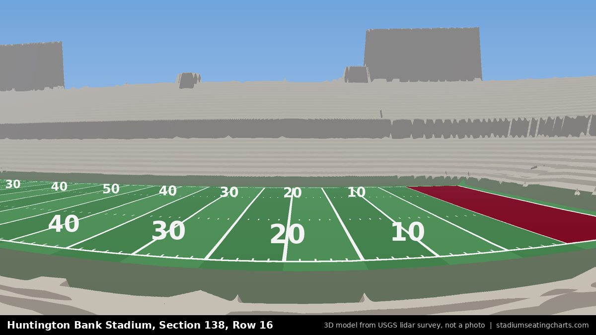 View from Huntington Bank Stadium Section 138, Row 16, looking toward the field