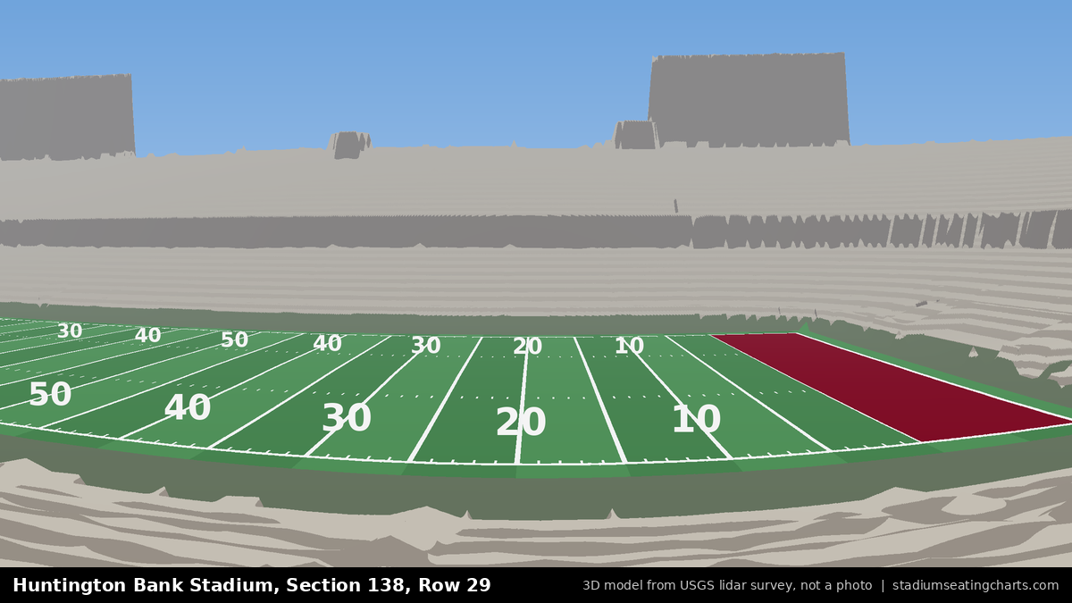 View from Huntington Bank Stadium Section 138, Row 29, looking toward the field