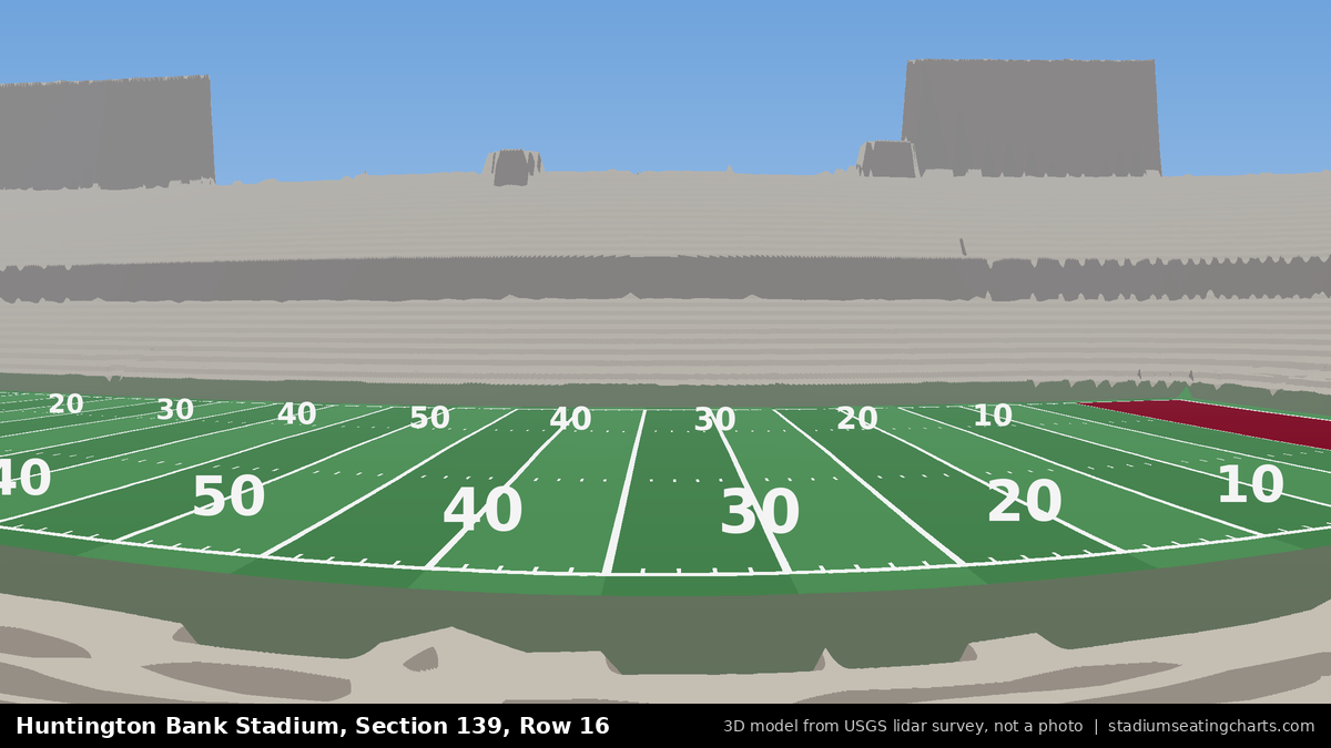 View from Huntington Bank Stadium Section 139, Row 16, looking toward the field
