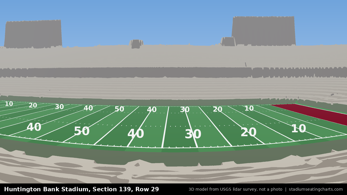 View from Huntington Bank Stadium Section 139, Row 29, looking toward the field