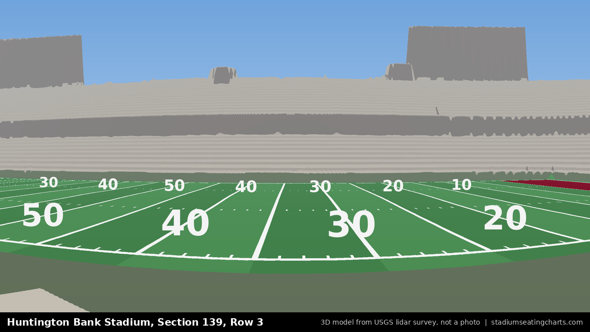 View from Huntington Bank Stadium Section 139, Row 3, looking toward the field