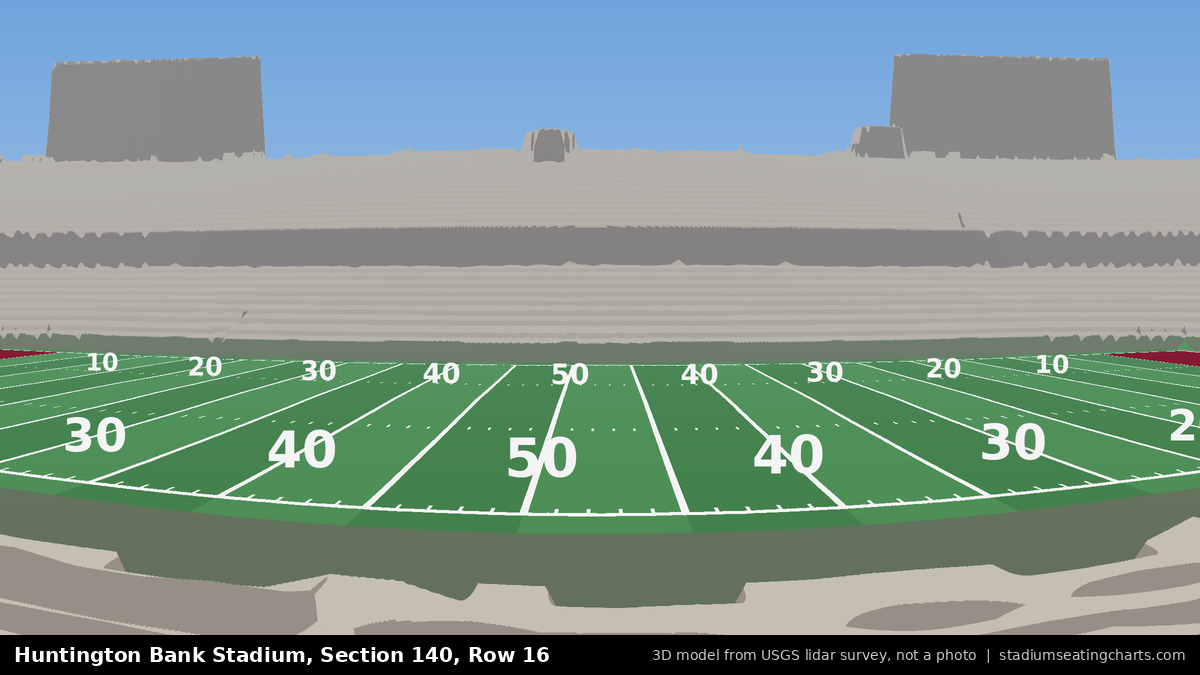 View from Huntington Bank Stadium Section 140, Row 16, looking toward the field